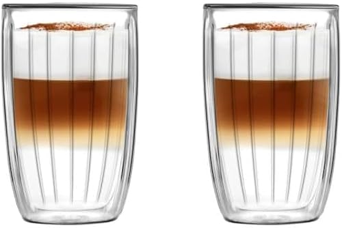 Vialli Design Set 2 x Thermoisolierten TULIP 350 ml Tassen mit Henkel | Glasbecher zum Servieren von Kaffee, Espresso, Tee, Kaltgetränken und Getränken von Vialli Design