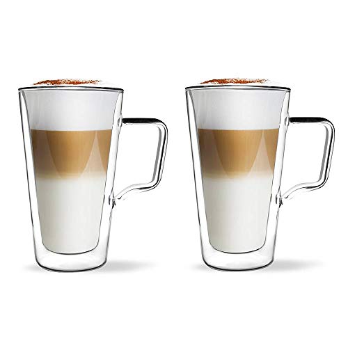 Vialli Design Thermogläser Doppelwandig Latte Macchiato Kaffee Tee Cappuccino Kaffegläser Thermoglas mit Henkel Teegläser Coctail Groß 2 TLG. Set Diva 350 ml von Vialli Design