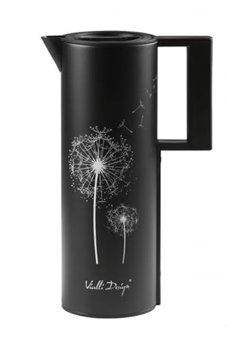 Vialli Design Thermoskanne Mit Glaseinsatz 1L für Tee, Kaffee, Corto Kollektion, Thermosflasche Schwarz mit Löwenzahn, Isolierkanne mit Henkel, Thermo-Kaffeekaraffe, Höhe 30,9 cm von Vialli Design