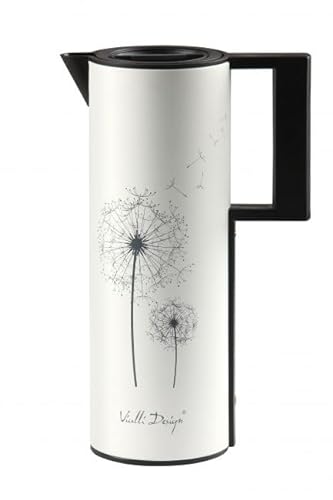 Vialli Design Thermoskanne Mit Glaseinsatz 1L für Tee, Kaffee, Corto Kollektion, Thermosflasche Weiß mit Löwenzahn, Isolierkanne mit Henkel, Thermo-Kaffeekaraffe, Höhe 30,9 cm von Vialli Design