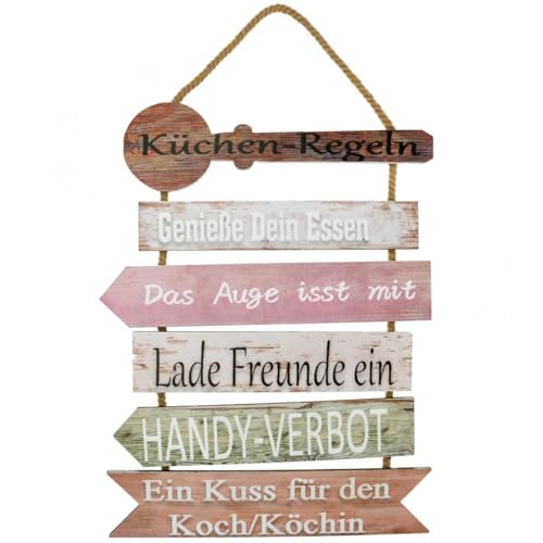 Deko Schild Holz mit humorvollen Küchenregeln für Wanddeko von Viana