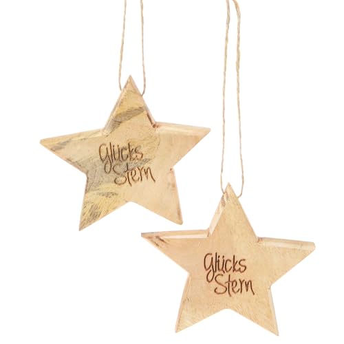 Glücksstern Deko Holzstern Natur 8cm Hängend 8er Set von Viana
