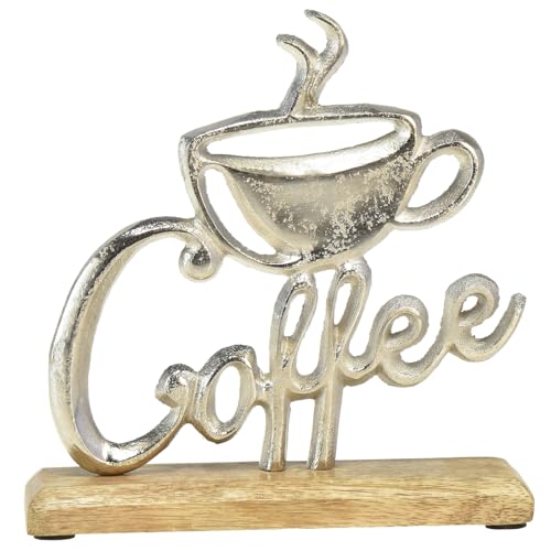 Hochwertige Silber Metall Deko Kaffeetasse auf natürlichem Holzsockel von Viana