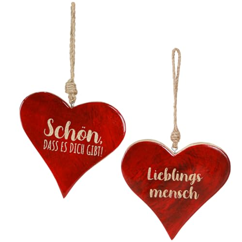 Holz Herz Deko Lieblingsmensch Rot Gold 15cm 4er Set von Viana