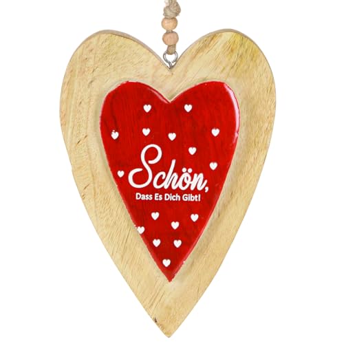Holzherzen Deko Schrift Natur Rot Landhaus Vintage 18,5cm 2St von Viana