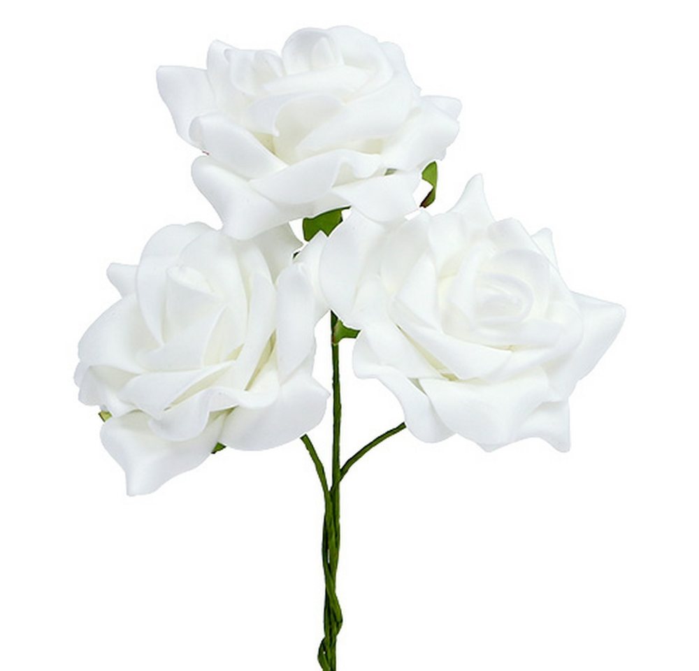 Kunstblume Foam-Rose Ø 7,5cm Weiß 18 St - Künstliche Rosen für Hochzeit, Viana, Höhe 4.5 cm von Viana