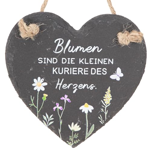 Schiefer Deko Herz 15cm Blumen Spruch 3er Set Wanddeko von Viana