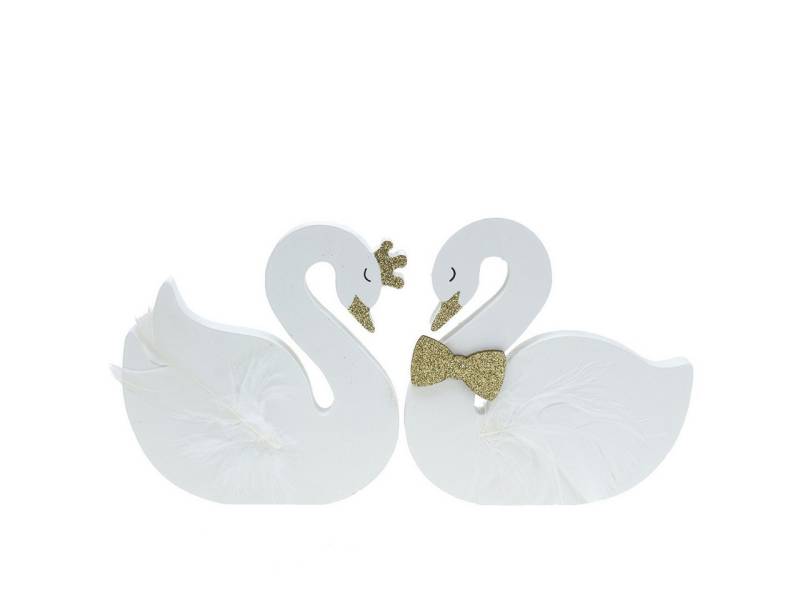 Viana Bastelnaturmaterial Deko-Schwäne Hochzeit Holz Weiß Gold Krone Fliege 12x13cm 2er Set von Viana
