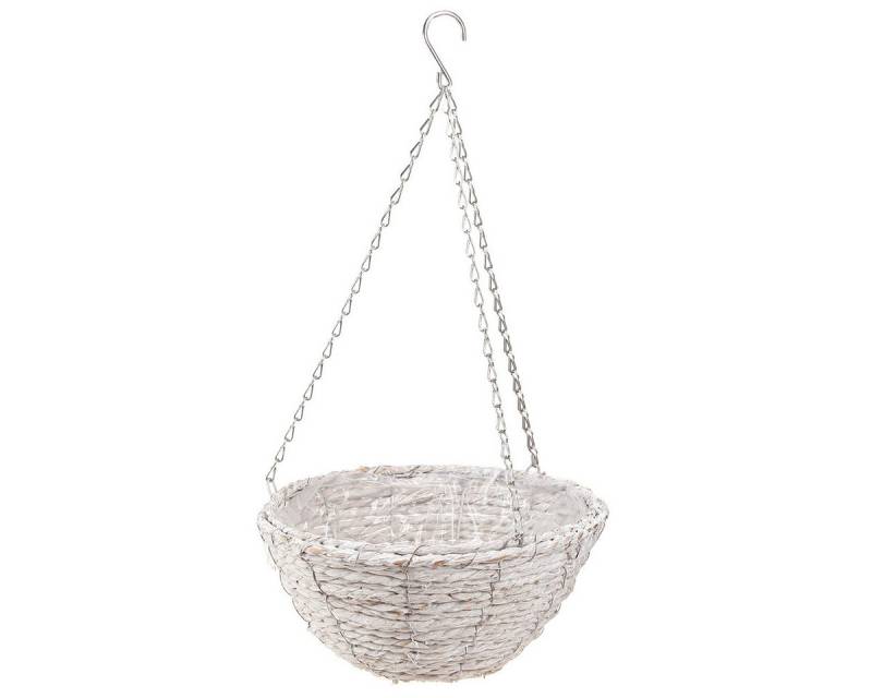 Viana Blumenampel Hängender Blumentopf Stroh Weiß Ø28cm 2er Set Boho Vintage Look von Viana