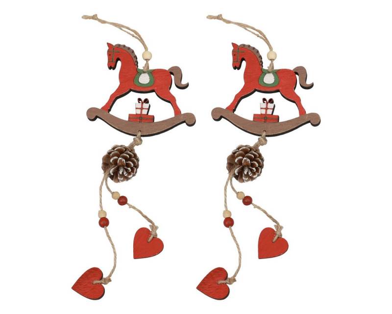 Viana Christbaumschmuck Deko-Schaukelpferd aus Holz, Hängedeko Weihnachten, Rot 37cm, 2er Set von Viana