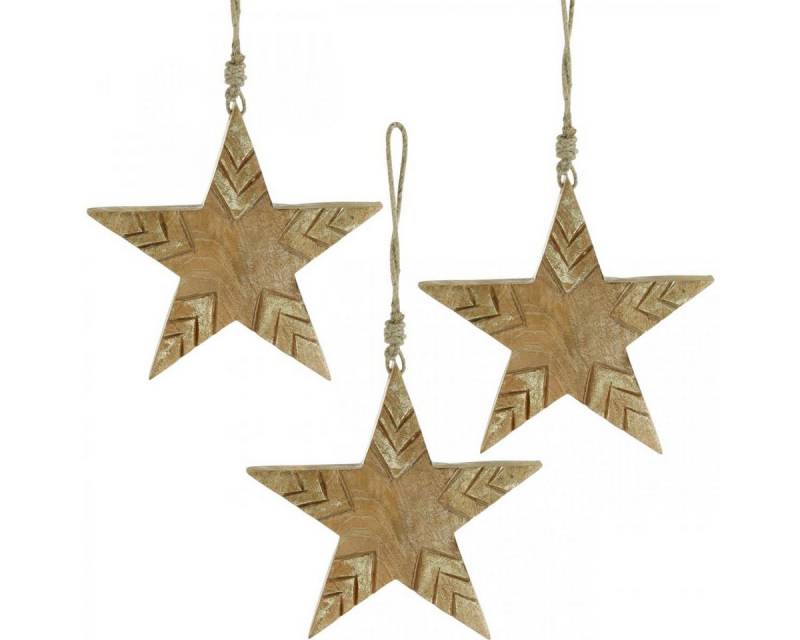 Viana Christbaumschmuck Stern Mangoholz Natur Golden, Holzstern Weihnachten Deko 19,5cm von Viana