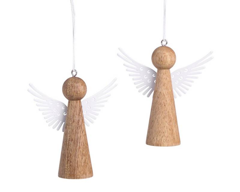Viana Christbaumschmuck Weihnachtsengel Holz Deko zum Hängen Natur Weiß 8cm Set 6 Stk - von Viana
