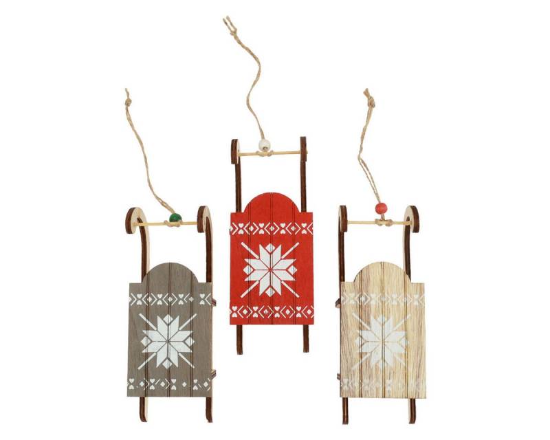Viana Christbaumschmuck Weihnachtsschlitten Holz Deko 16x6x5cm 3er Set Rot Grau Natur von Viana