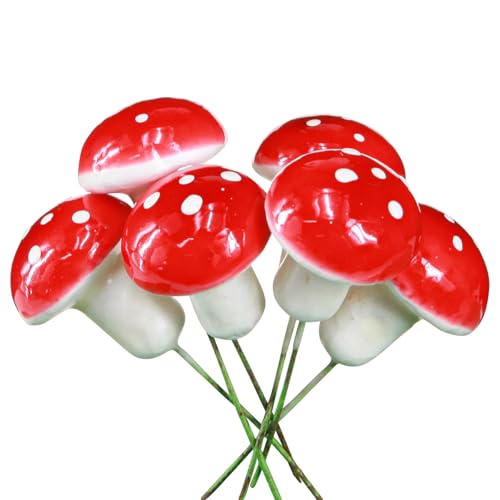 Viana Deko Fliegenpilze zum Stecken am Draht Ø2,5cm - Glücksbringer für Sylvester & Herbstdekoration, 36 STK von Viana