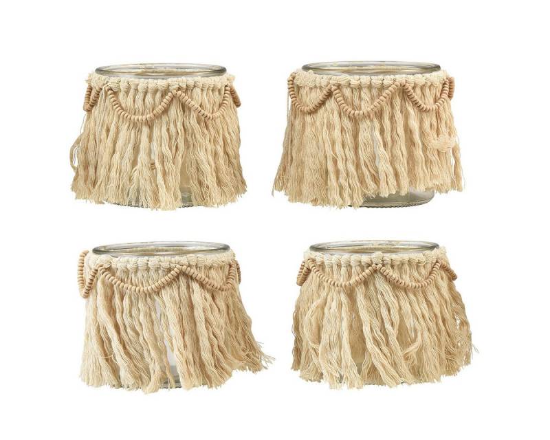 Viana Windlicht Boho Windlicht Set Makramee Fransen Creme Teelichthalter Deko Ø9,5cm von Viana