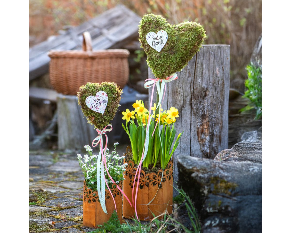 Viana Gartenfigur Metall Deko Windlicht Übertopf Rost Ø12cm H17cm Vintage Stil Garten von Viana