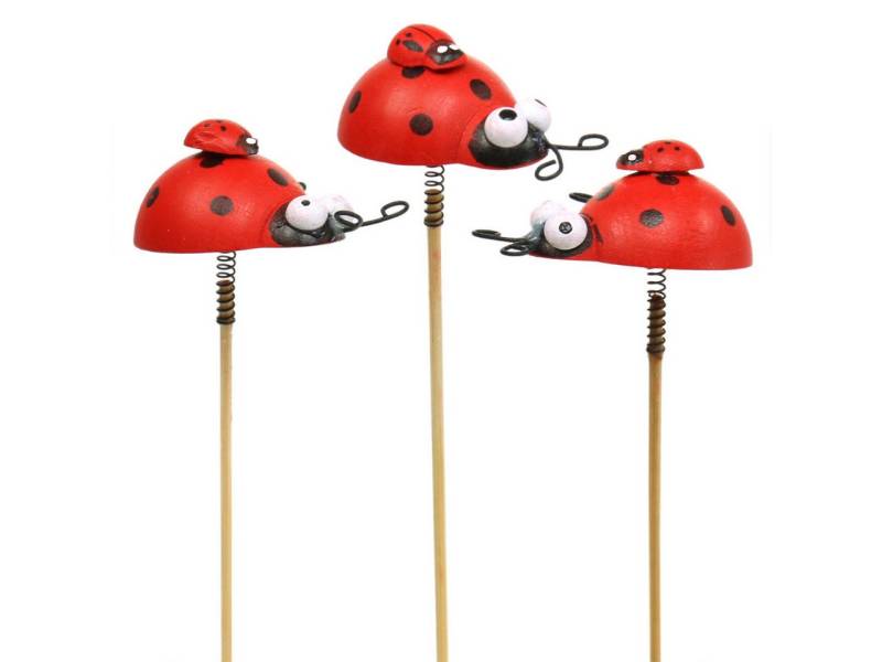 Viana Gartenstecker Deko Marienkäfer Stecker Holz Rot Schwarz Glücksbringer von Viana