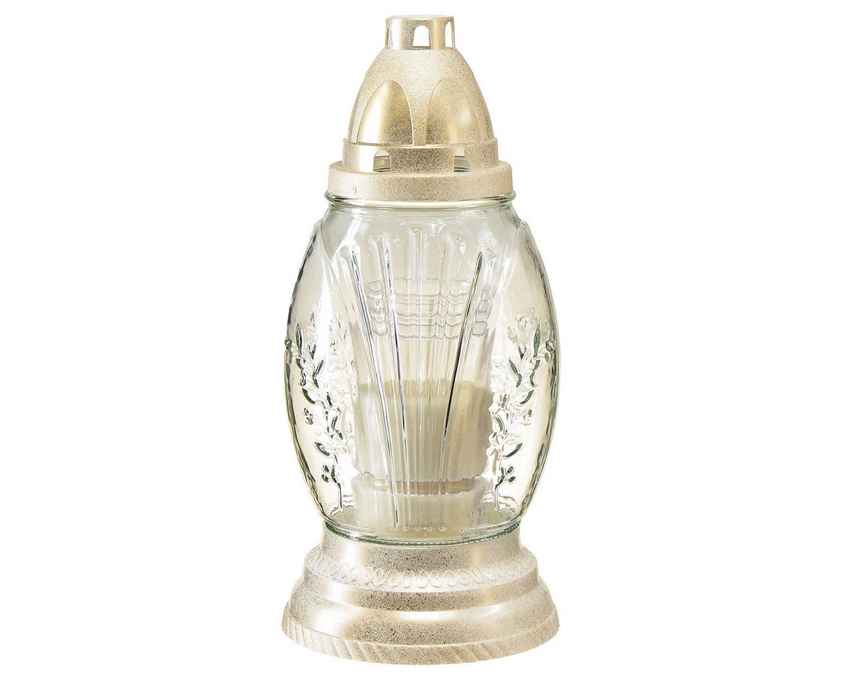 Viana Grabkerze Grablicht Glas Retro Gold Weiß Dekoration Friedhof Ø11cm H26,5cm von Viana