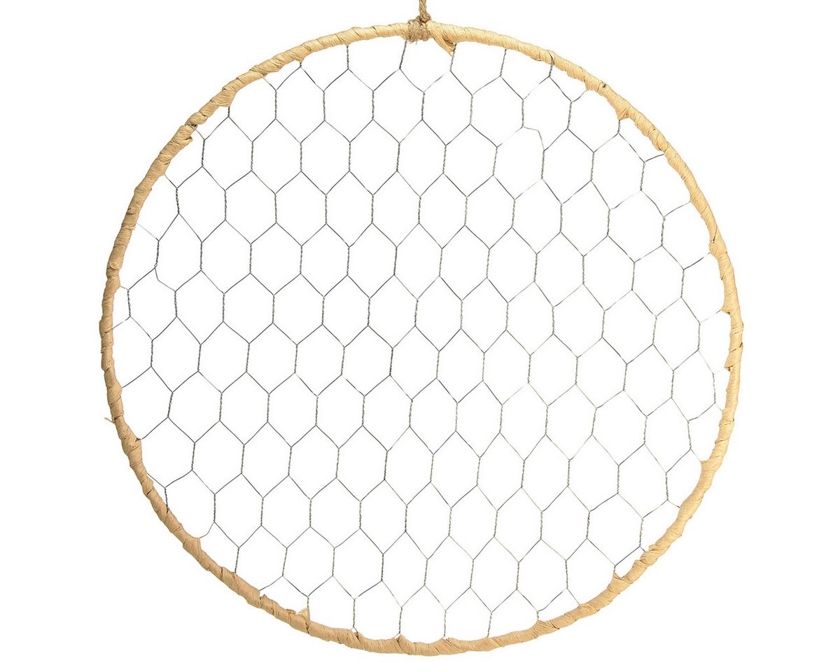 Viana Hängedekoration Dekoring Metall Ø38cm Hängedeko Raffia Silber Natur, Boho Wanddeko von Viana