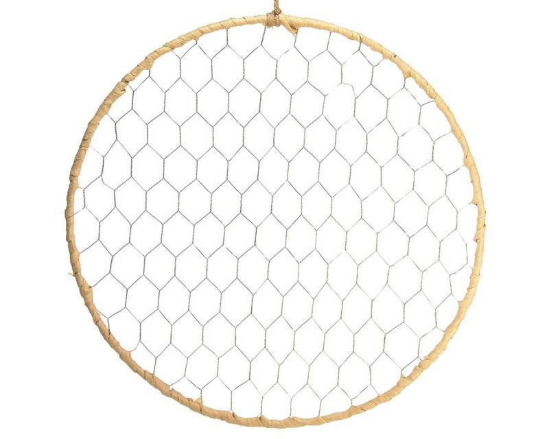 Viana Hängedekoration Dekoring Metall Ø38cm Hängedeko Raffia Silber Natur, Boho Wanddeko von Viana