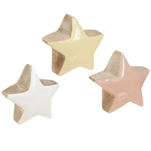 Viana Holzsterne Rosa Weiß Gelb Streudeko Tischdeko 9 Stück 3cm von Viana
