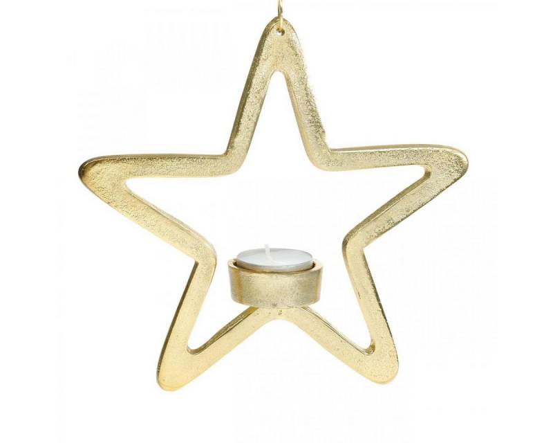 Viana Kerzenhalter Deko Stern Teelichthalter Hängend Metall Gold 20cm Advent von Viana