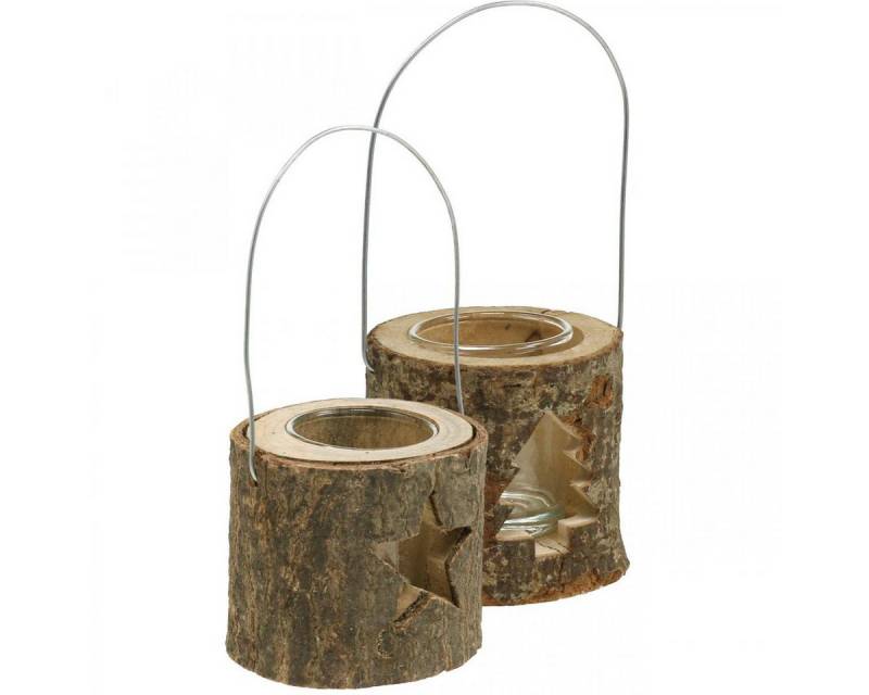 Viana Kerzenhalter Teelichthalter zum Aufhängen Holz Natur 7,5cm Set 2er Dekoration von Viana