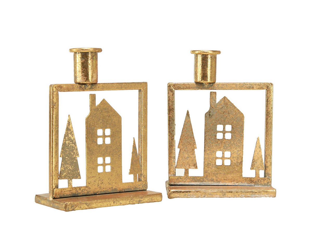 Viana Kerzenhalter Weihnachtlicher Stabkerzenhalter Häuschen-Motiv Antik Gold Optik Deko Viana Kerzenhalter Weihnachtlicher Stabkerzenhalter Häuschen-Motiv Antik Gold Optik Deko von Viana