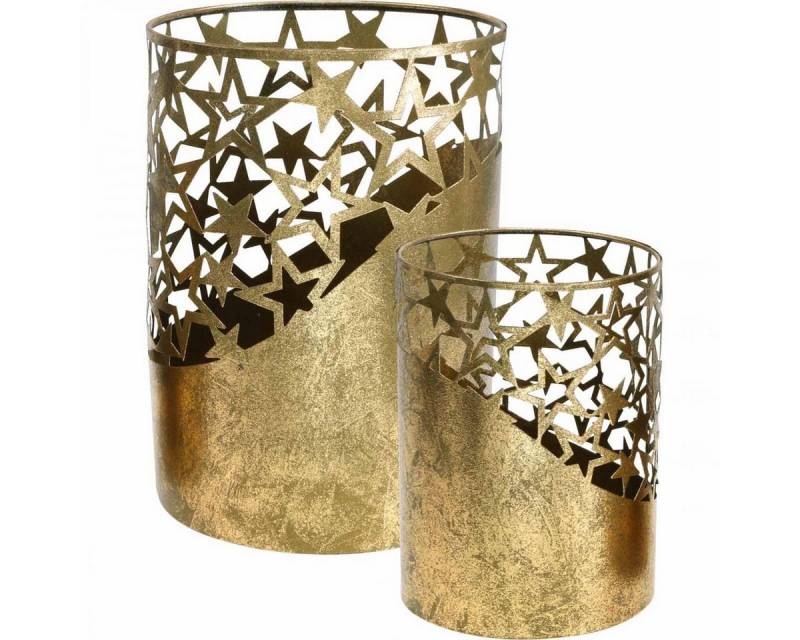 Viana Kerzenhalter Windlichter Set Sternenmuster Blattgold-Optik Metall Kerzenhalter von Viana