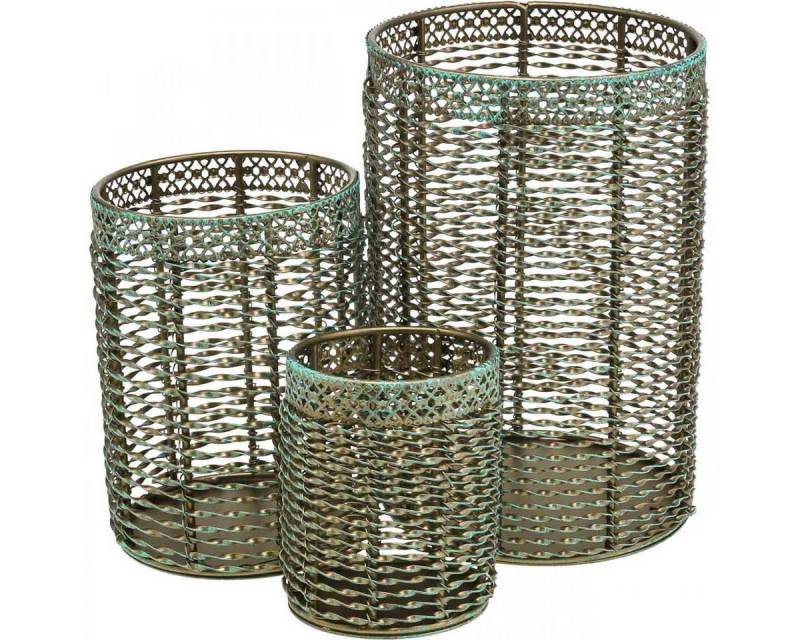 Viana Windlicht Vintage Metall Teelichthalter 3er-Set Kerzenhalter Goldbraun Türkis von Viana
