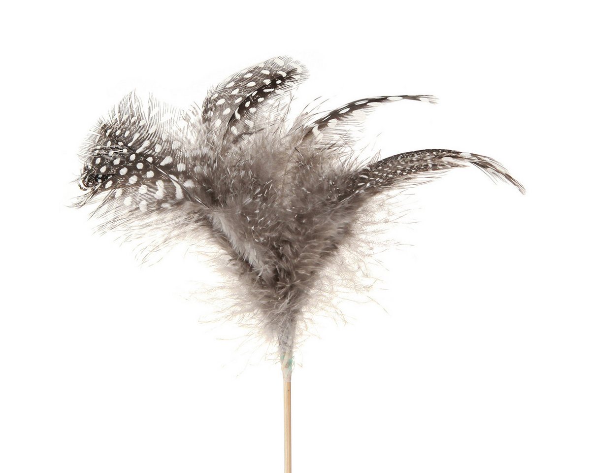 Viana Osterfigur Deko Federn Perlhuhn gepunktet am Stab Natur 35cm 12 Stk von Viana