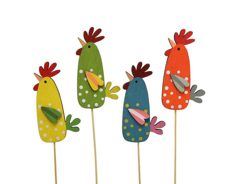 Viana Osterfigur Blumenstecker Ostern Holz Hühner Dekoration 5,5×10cm 12St bunt lustig von Viana
