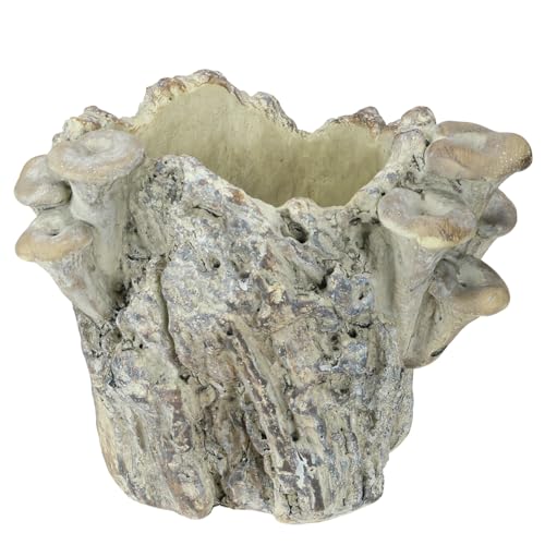 Viana Pflanztopf Steinguss Deko Baumstumpf mit Pilzen von Viana