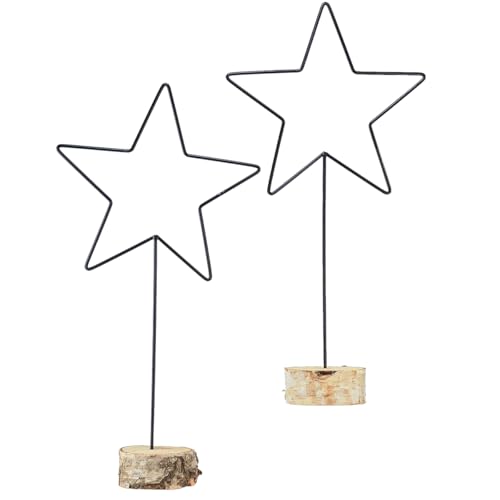 Viana Schwarze Stern-Deko auf Holz – 60cm, 2er Set, elegant von Viana