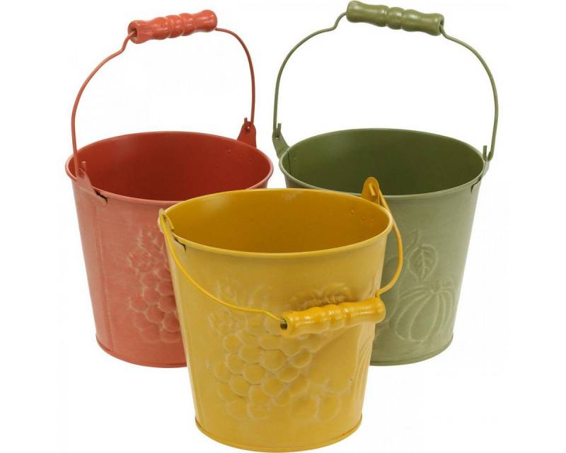 Viana Streudeko Deko-Eimer Früchte Gelb, Orange, Grün gewaschen Ø15cm H14cm 3er-Set von Viana