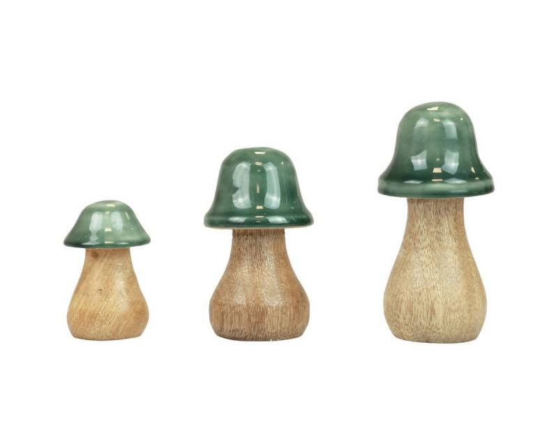 Viana Streudeko Deko Pilze Holz 3er-Set Grün Glänzend Herbst-Weihnachtsdeko von Viana