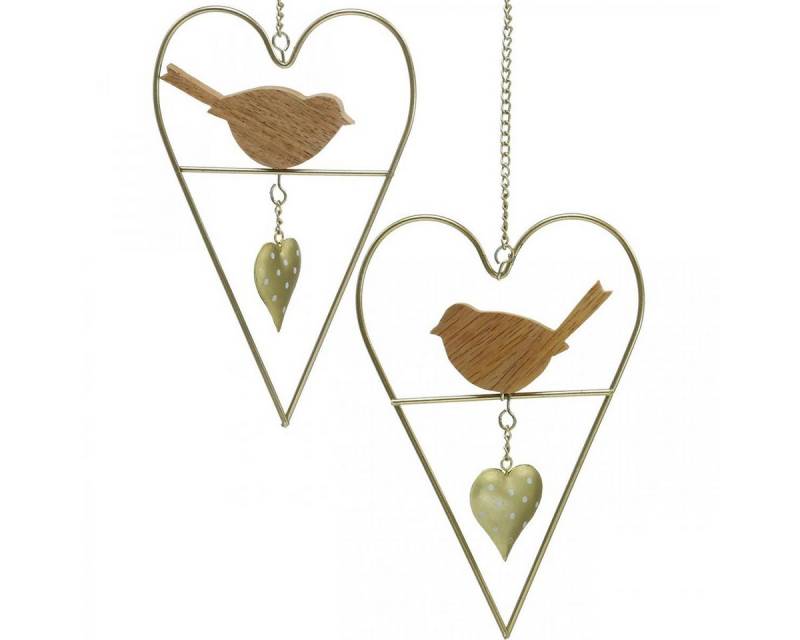 Viana Streudeko Dekoherzen zum Aufhängen Metall Herz Vogel Holz 12×18cm 2er Set von Viana