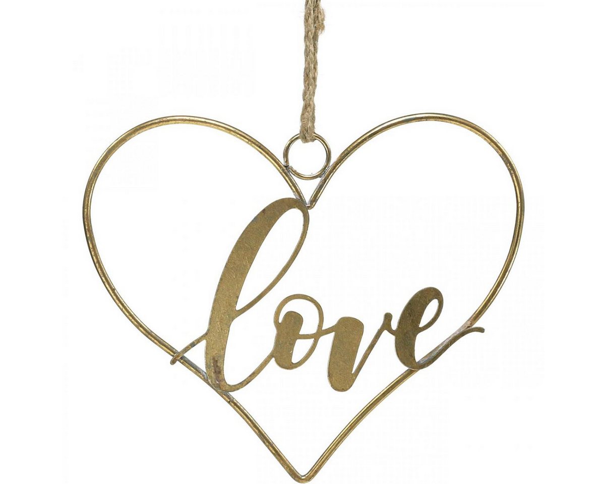 Viana Bastelnaturmaterial Goldenes Metallherz Love Schriftzug Deko zum Aufhängen 27cm für von Viana