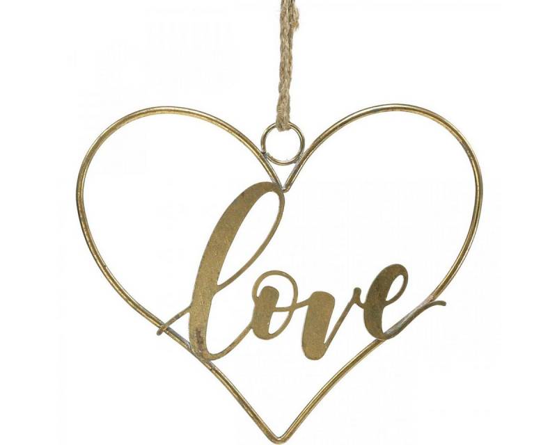 Viana Bastelnaturmaterial Goldenes Metallherz Love Schriftzug Deko zum Aufhängen 27cm für von Viana