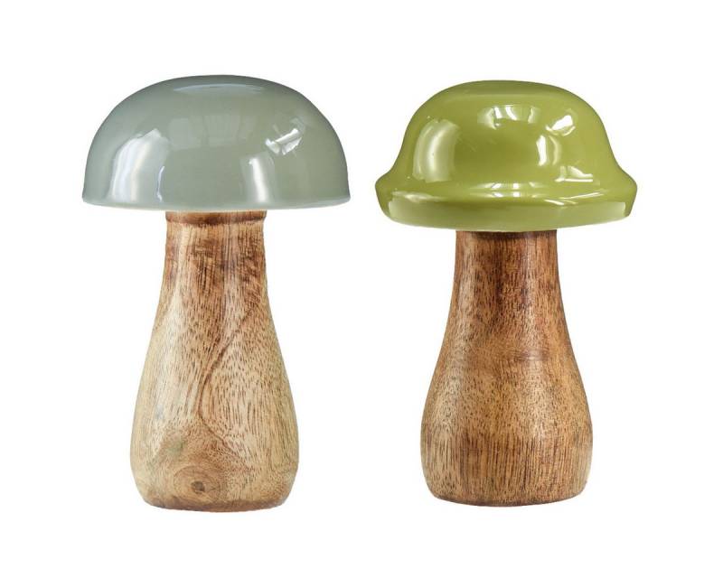 Viana Streudeko Holz Deko Pilze Grau Grün Ø6cm H10cm 2er-Set Tischdeko Vintage von Viana