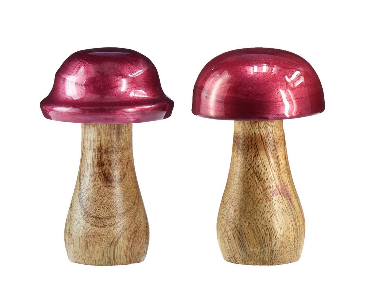 Viana Streudeko Holz Deko Pilze Rot Glanz Ø6cm H10cm 2er Set Unikat von Viana