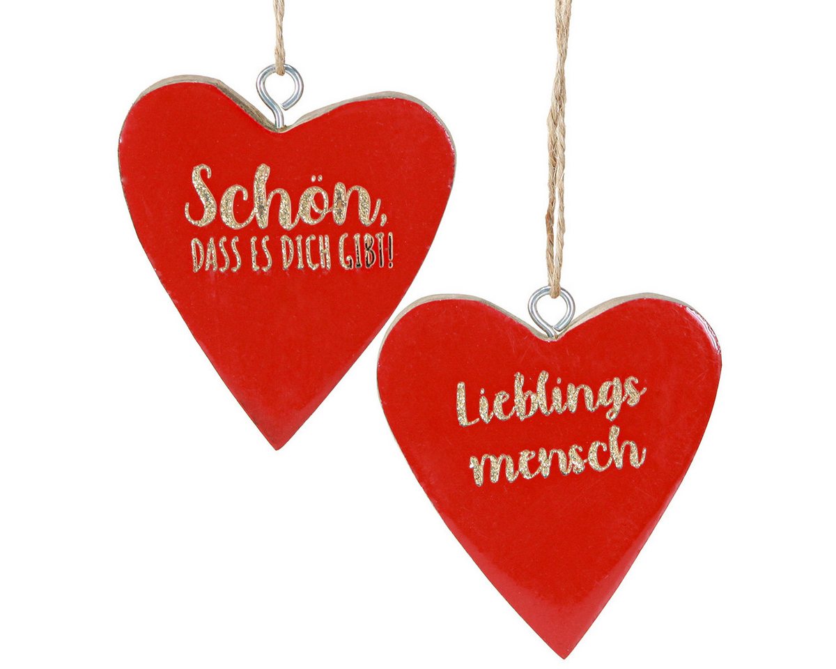 Viana Streudeko Holzherzen Vintage Deko Hänger Rot Gold Spruch 6x7cm 12Stk von Viana