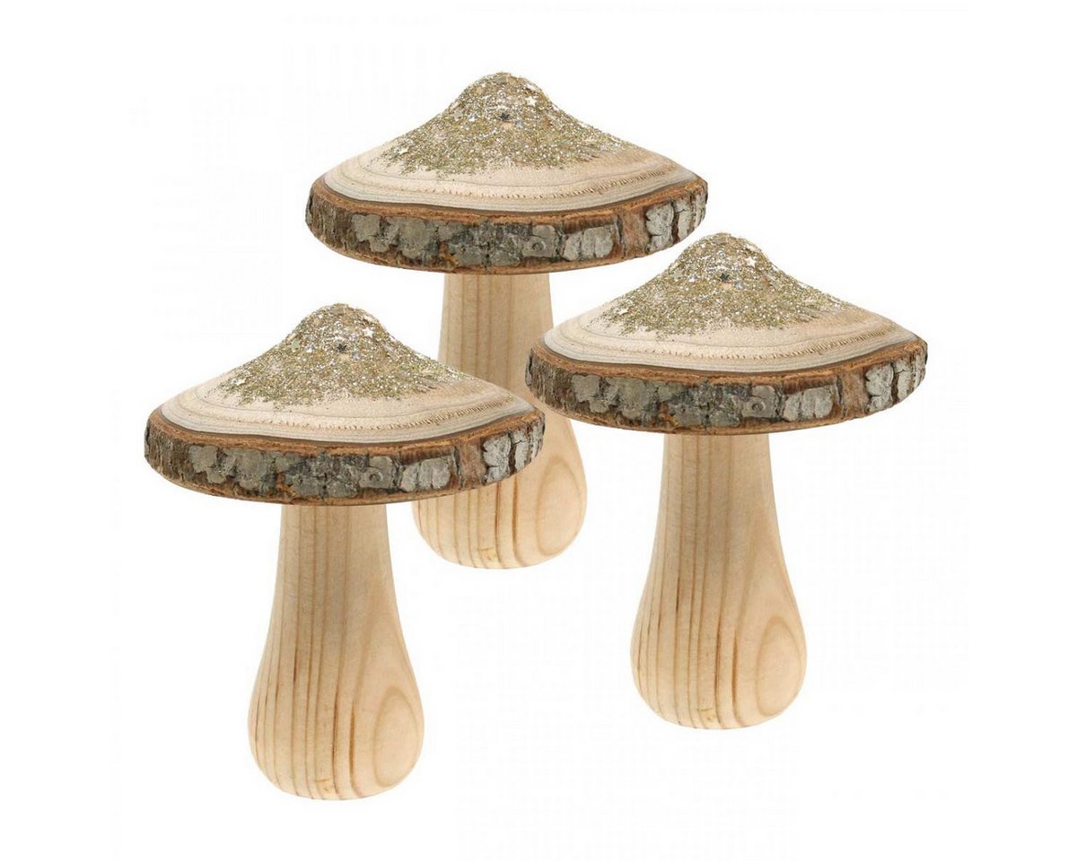 Viana Streudeko Holzpilz Deko mit Rinde & Glitter - 4 Stück, Herbst Winter von Viana