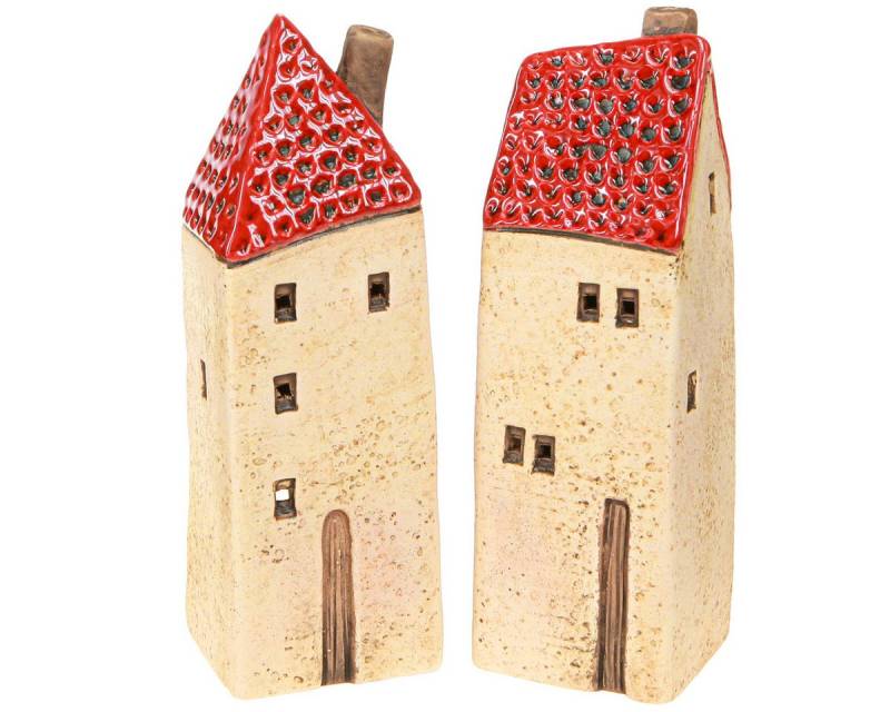 Viana Streudeko Keramik Windlicht Häuser Set Deko Herbst Advent 18cm Rot von Viana