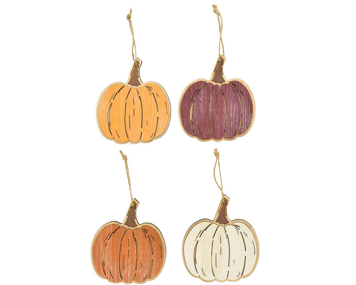 Viana Streudeko Kürbis Holzanhänger Set Herbstdeko Hängeschmuck 14,5x13cm von Viana