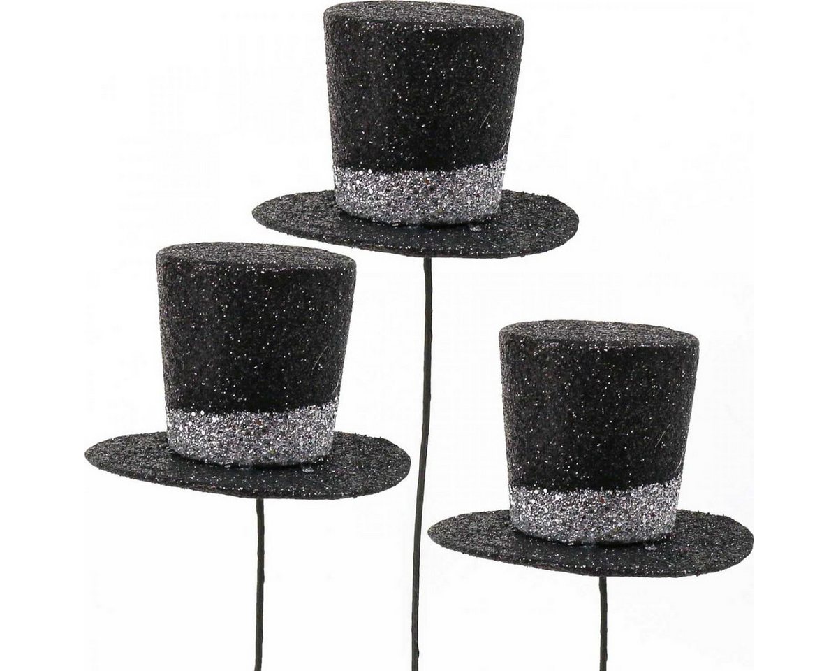 Viana Streudeko Silvester Deko Zylinder Hut Glitter Stecker 5cm - Partydeko 12er Set von Viana
