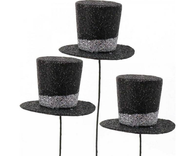 Viana Streudeko Silvester Deko Zylinder Hut Glitter Stecker 5cm - Partydeko 12er Set von Viana