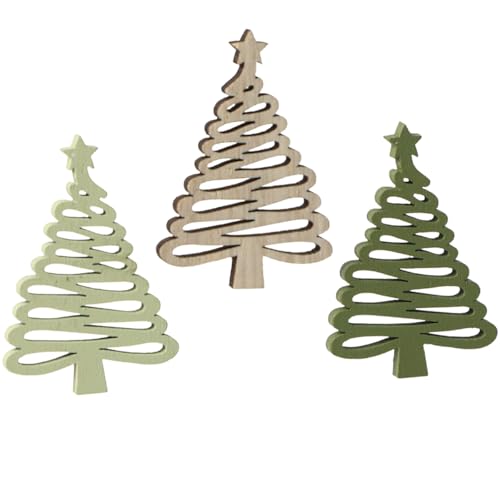 Viana Streuteile Weihnachten Tanne Stern Grün Holz Deko 3x4,5cm 72 STK von Viana
