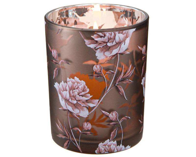 Viana Tischvase Deko Windlicht Glas 3D Pfingstrosen Silber Braun 12,5cm 2er Set von Viana