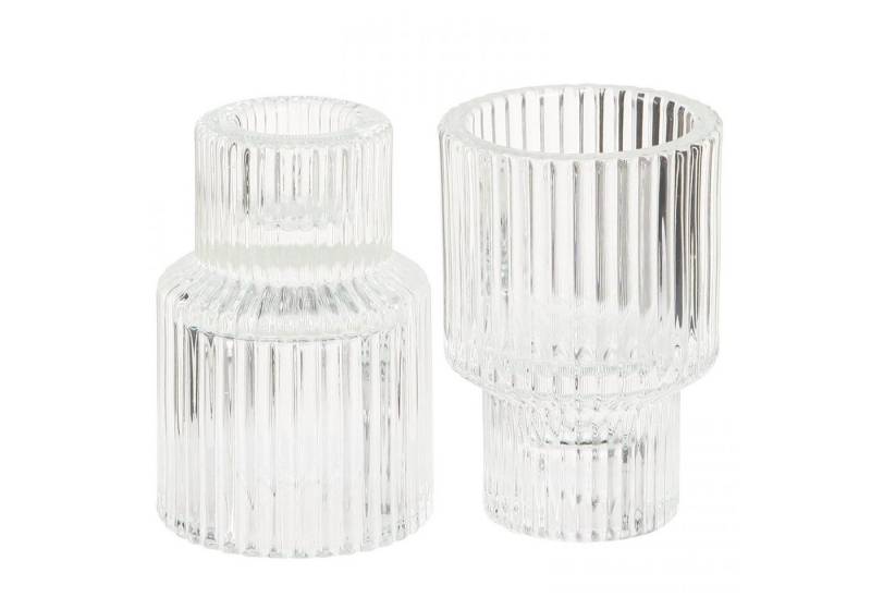 Viana Tischvase Stabkerzenhalter Glas Teelichthalter Ø5cm H8cm 4er Set Retro Vintage von Viana